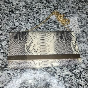 Snakeskin Print Flipover Clutch Bag